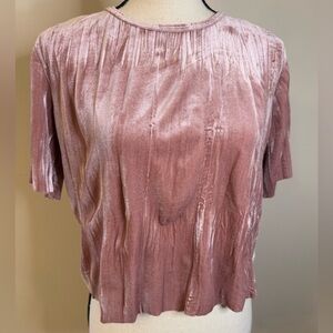 Chelsea & Violet pink velour short sleeve crop top SZ Small